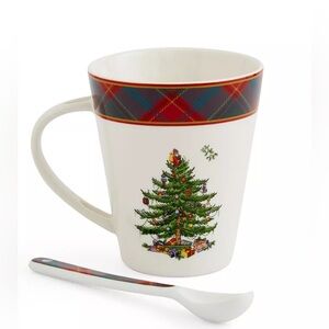 NWOT Spode Holiday Mug with Spoon - Red and Green